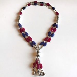 New Sapphire & Ruby Stone Bead Necklace Rabbit Bunny